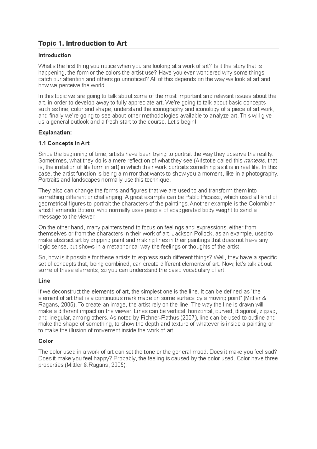 ART AND CULTURE Modulo 1 - Topic 1. Introduction to Art Introduction ...