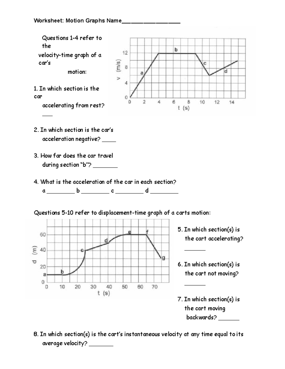 Practice Exercises 2 Graphing Motion - Worksheet: Motion Graphs Name ...