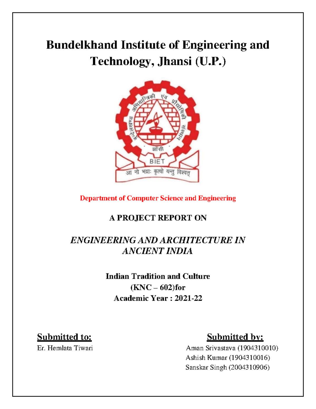 Itc - Itc - Bundelkhand Institute of Engineering and Technology, Jhansi ...