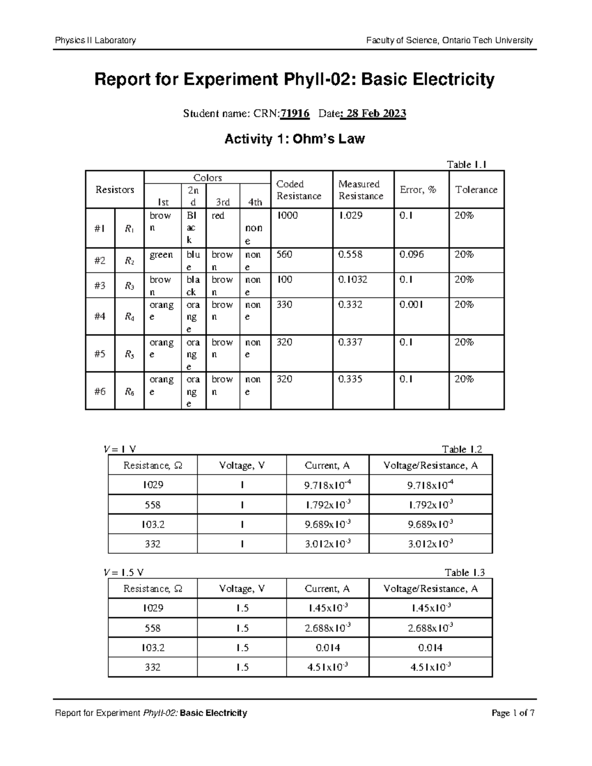 Report Basic Electricity Report for Experiment PhyII02 Basic