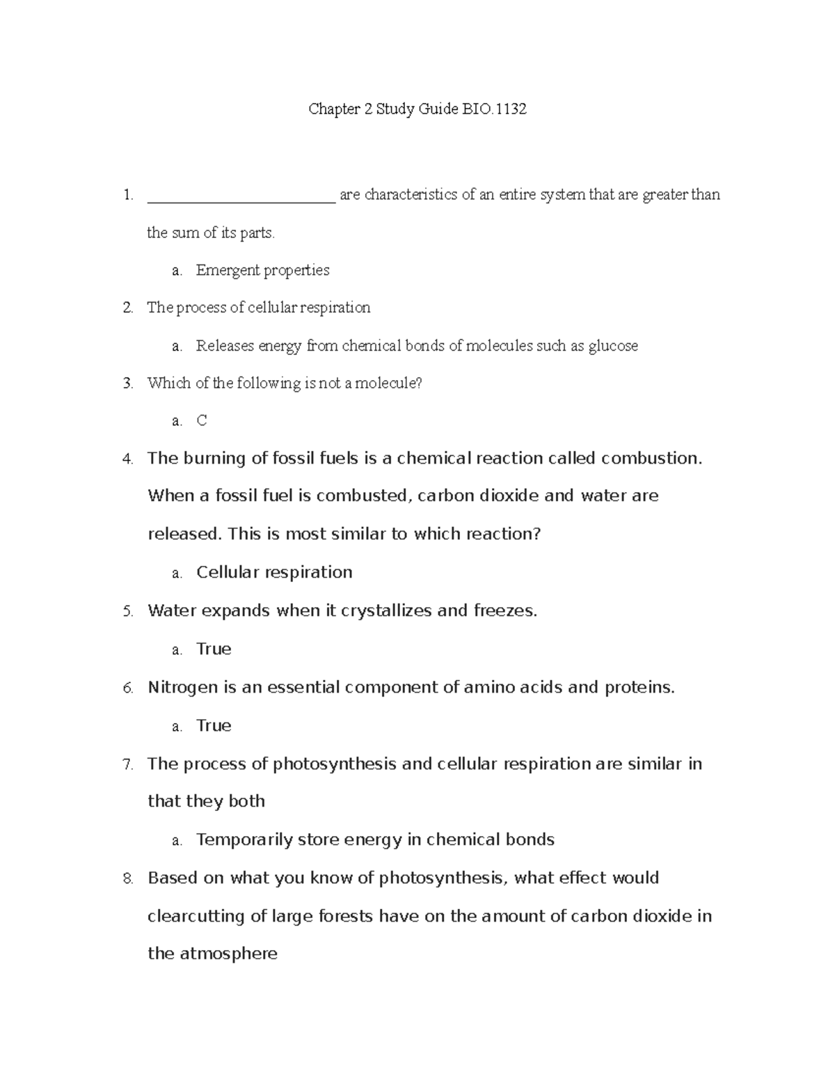 Chapter 2 Study Guide - Chapter 2 Study Guide BIO ...