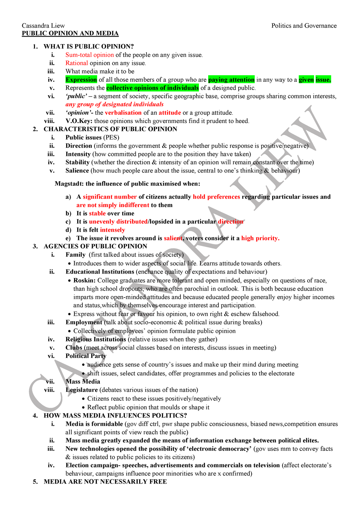 Public Opinion AND Media Notes - Cassandra Liew Politics and Governance ...