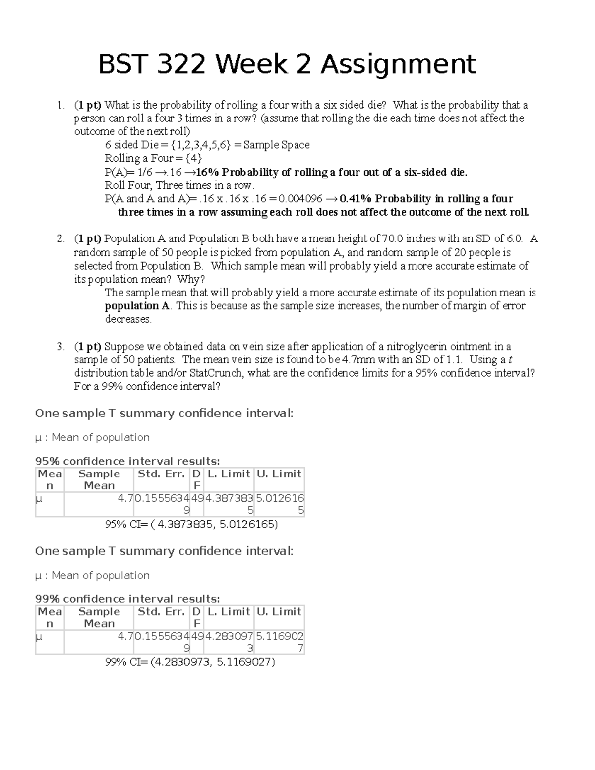 BST 322 Week 2 Assignment - BST 322 Week 2 Assignment 1. (1 Pt) What Is ...