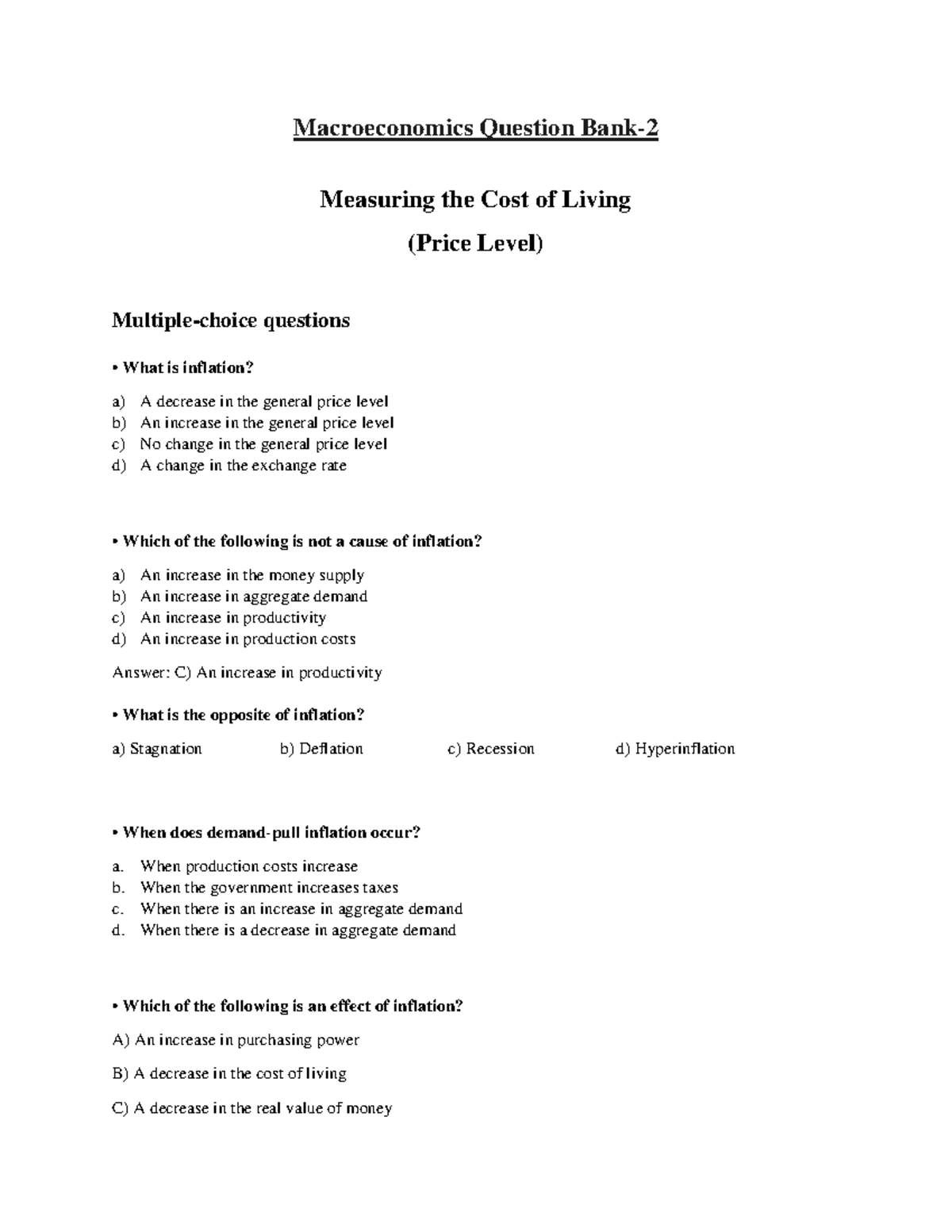 Measuring cost of living - Macroeconomics Question Bank- Measuring the ...
