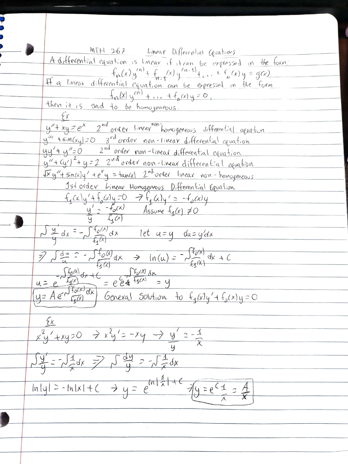 MTH 267 Differential Equations Linear Diff Eq. Notes - MTH 267 - Studocu