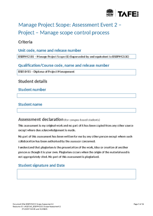 Assess 2 Appendix A - RISK MANAGEMENT - Assessment 2 -Appendix A ...