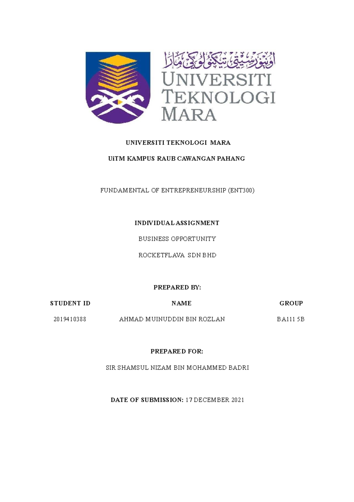 ent individual assignment uitm