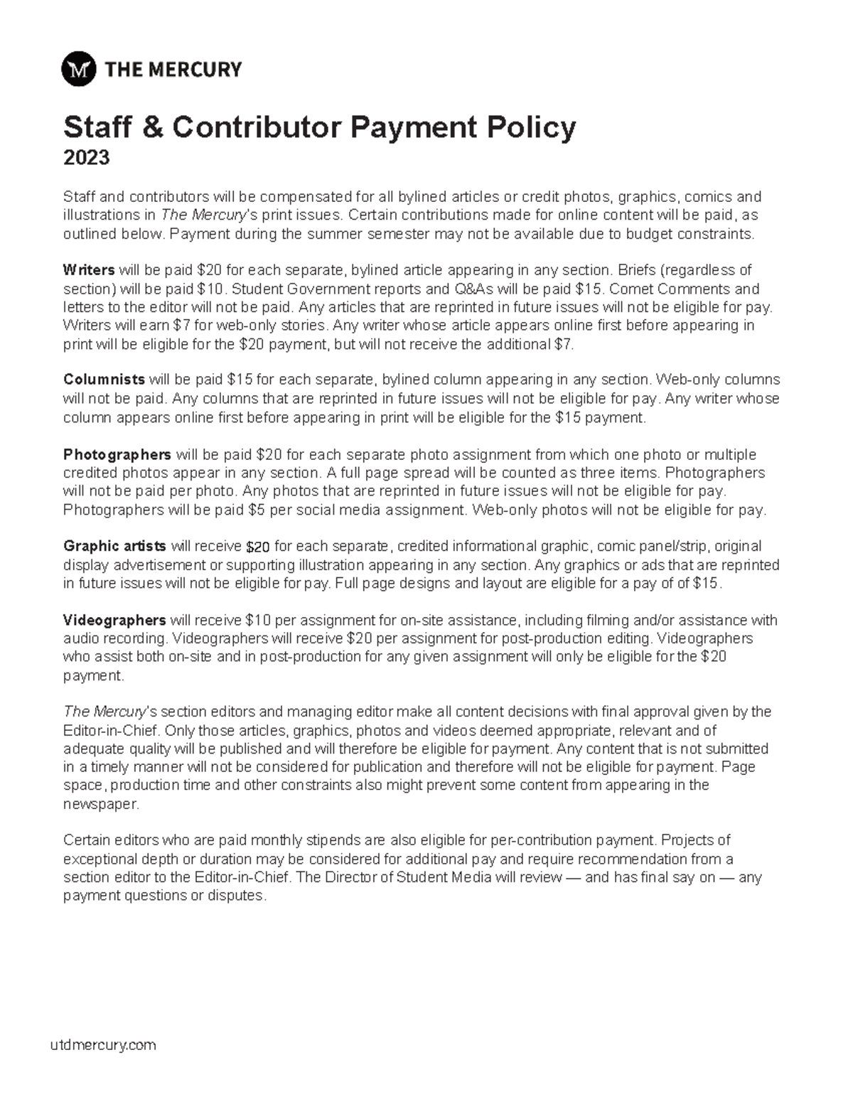 Payment Policy - 2023 - pasa - utdmercury Staff & Contributor Payment ...