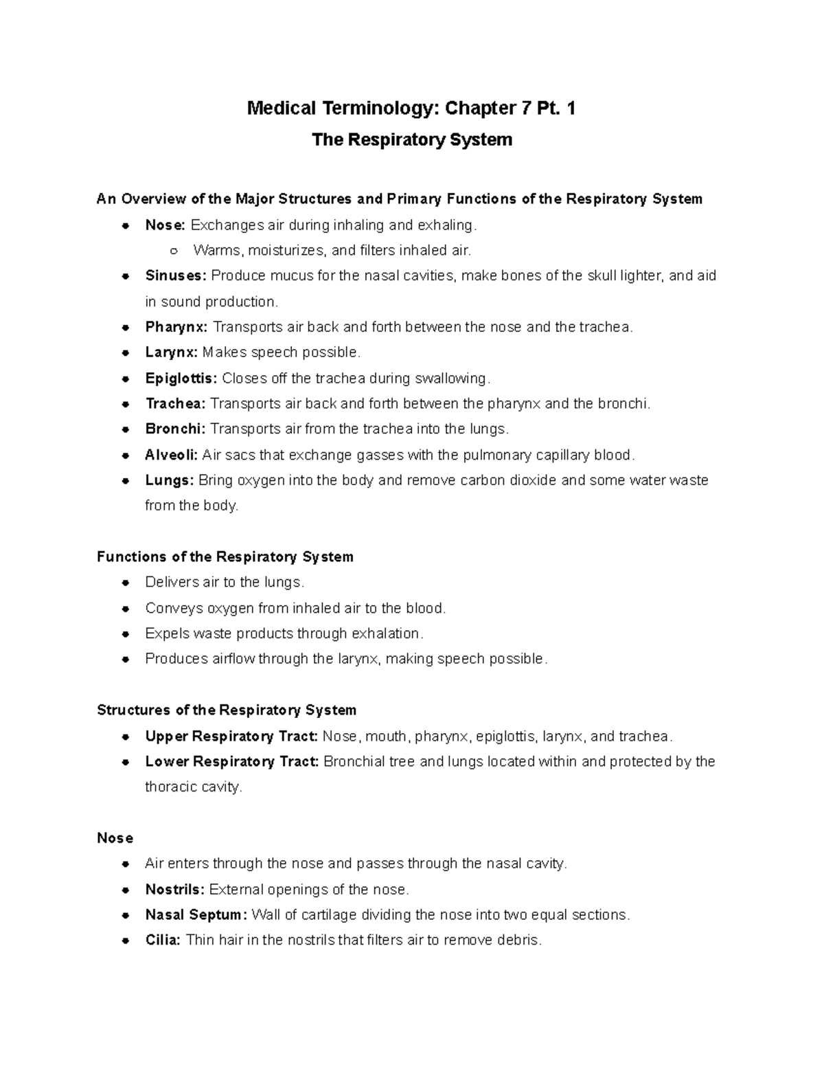 medical terminology chapter 7 homework