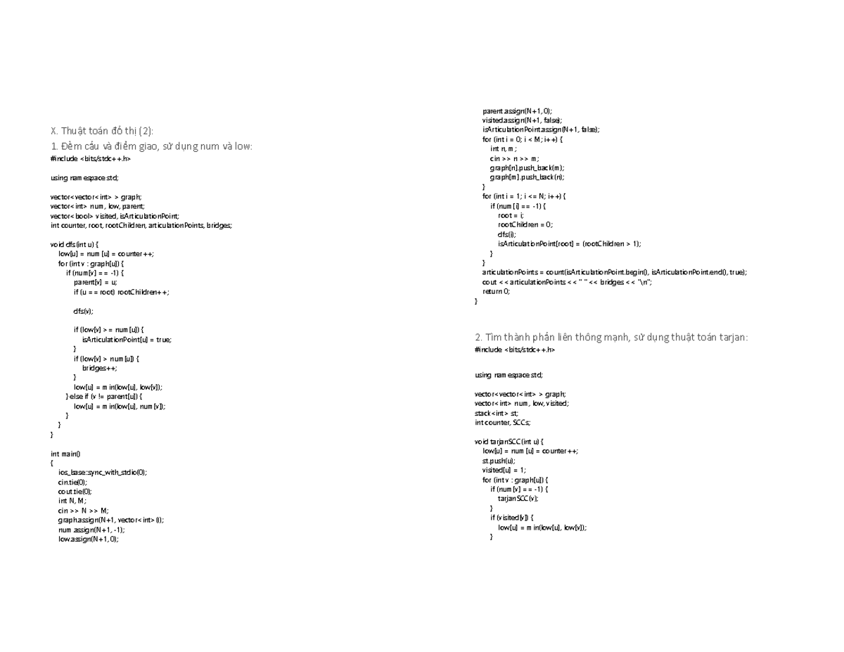 De cuong TTUD SS - 2 - X. Thuật toán đồ thị (2): 1. Đếm cầu và điểm ...