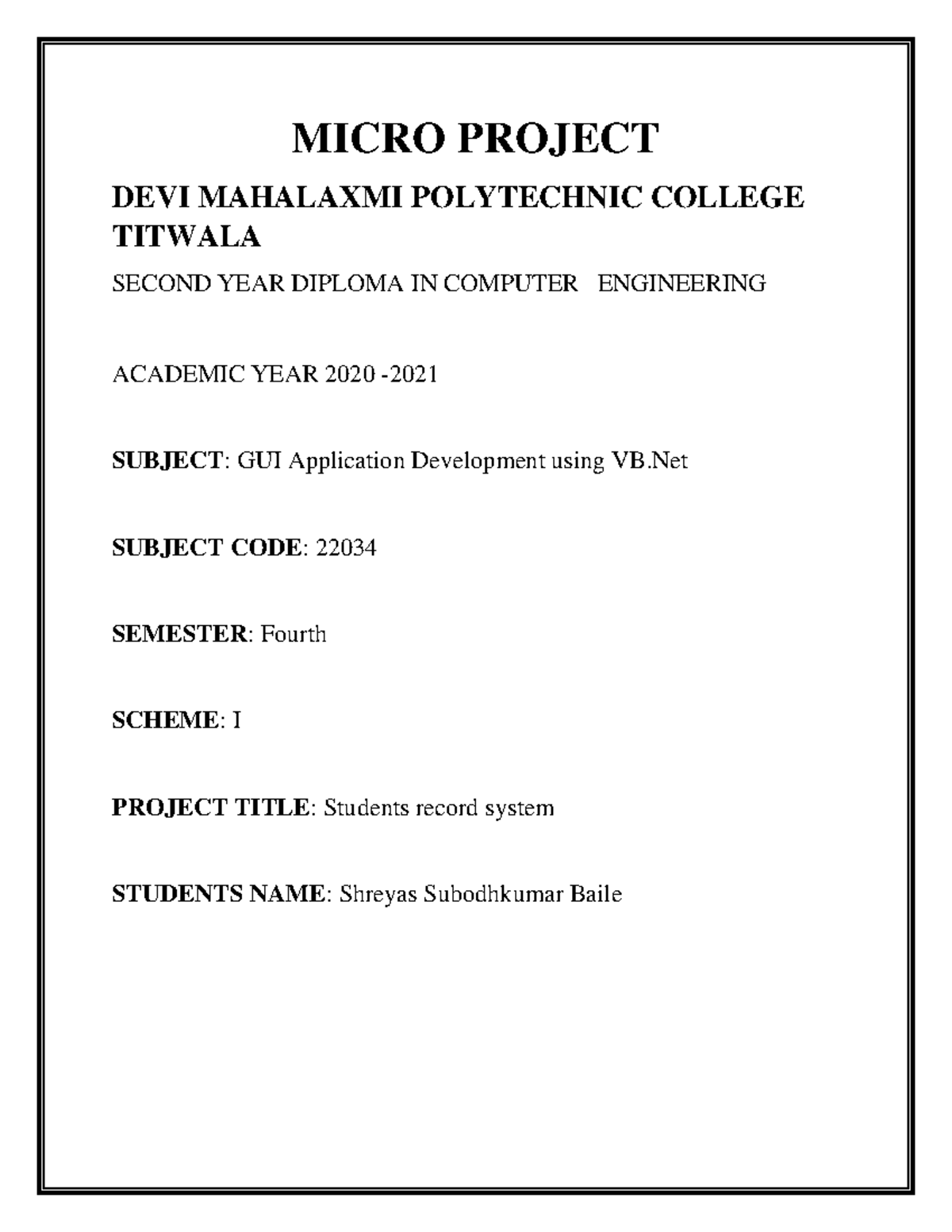 GUI application Project For computer engineering - MICRO PROJECT DEVI ...