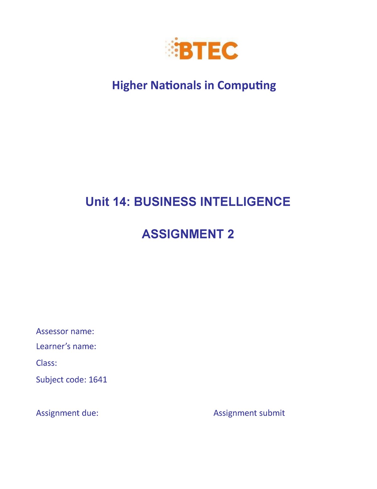 business intelligence assignment btec