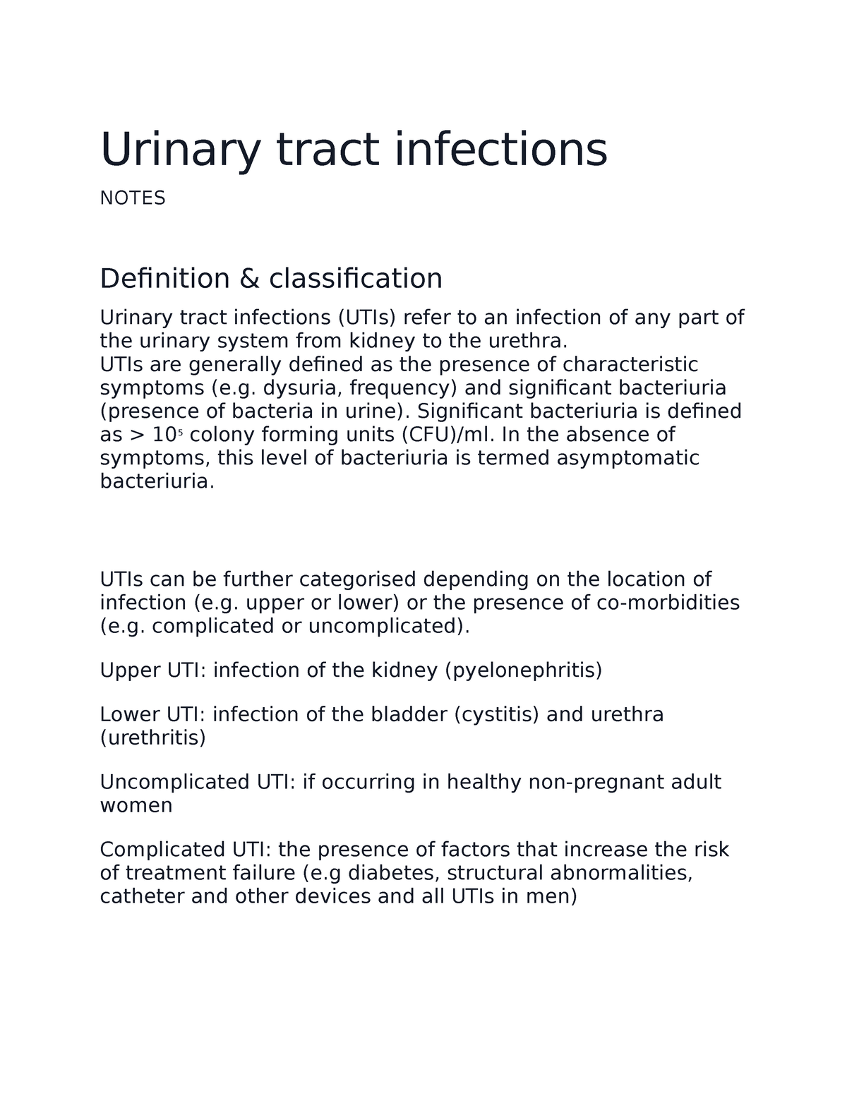 Urinary Tract Infections Urinary Tract Infections Notes Definition And Classification Urinary