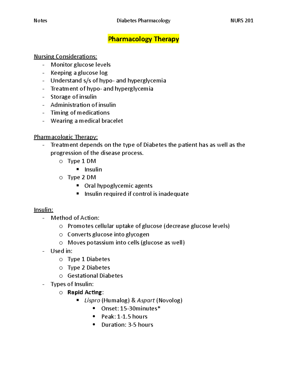 Diabetes Pharmacology Therapy Outline Notes - Pharmacology Therapy ...