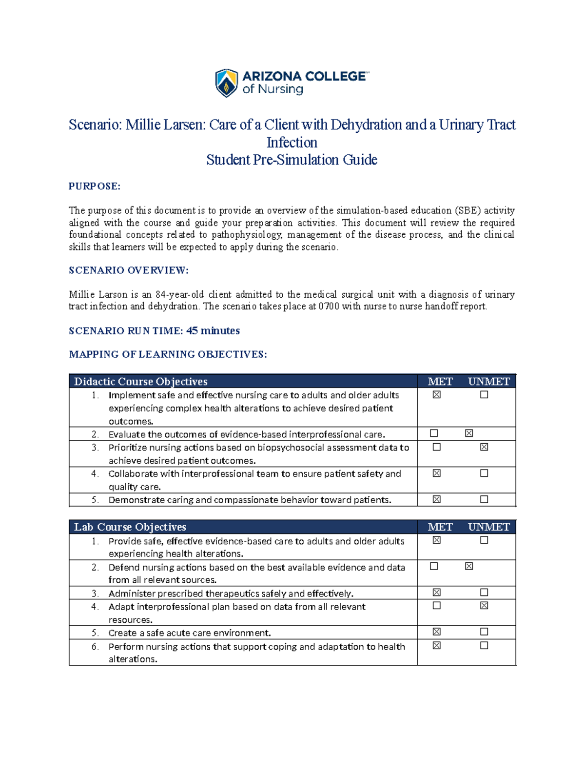 Millie L. Client with Dehydration and a Urinary Tract Infection ...