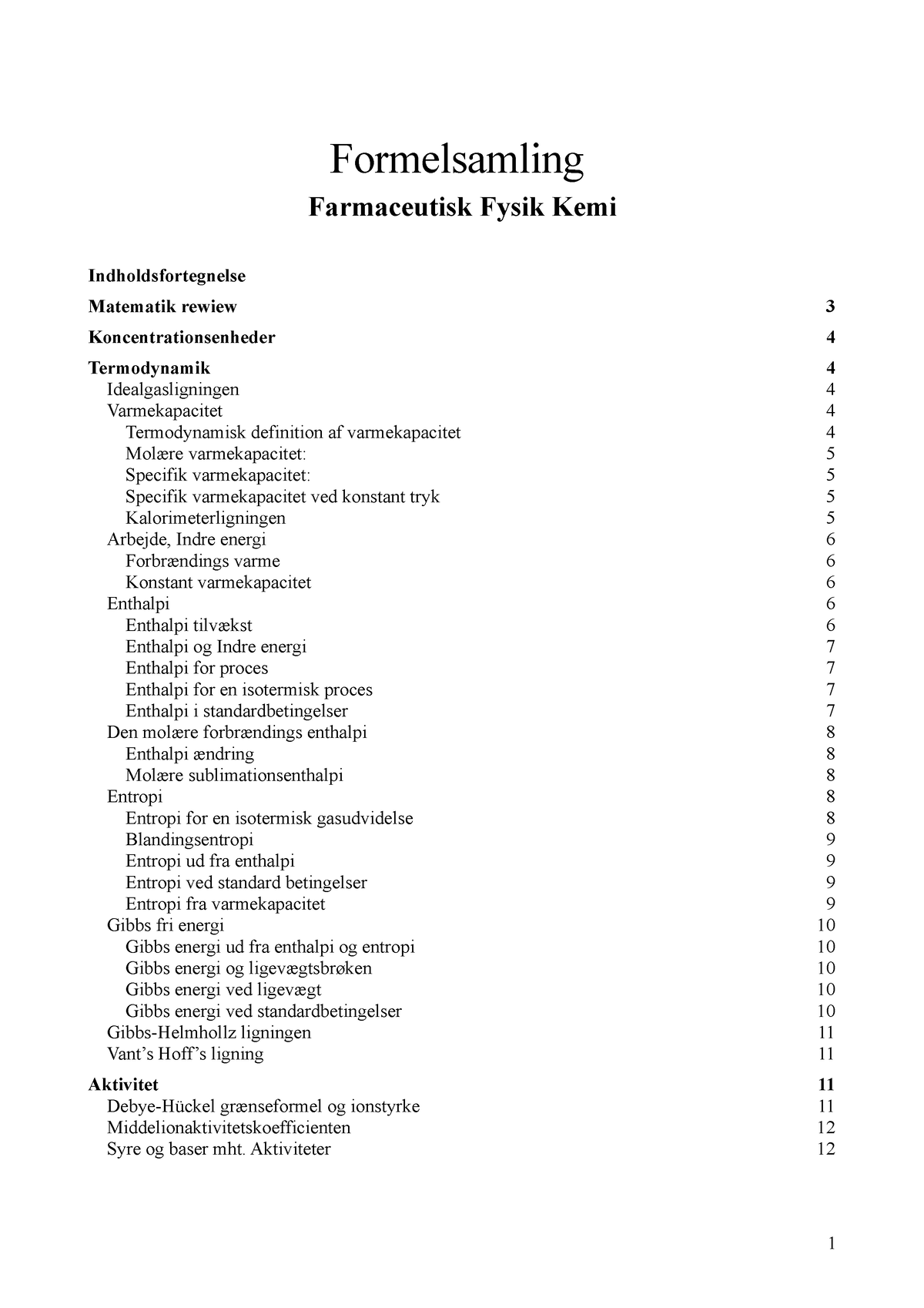 Formelsamling - Formelsamling Farmaceutisk Fysik Kemi Matematik Rewiew ...