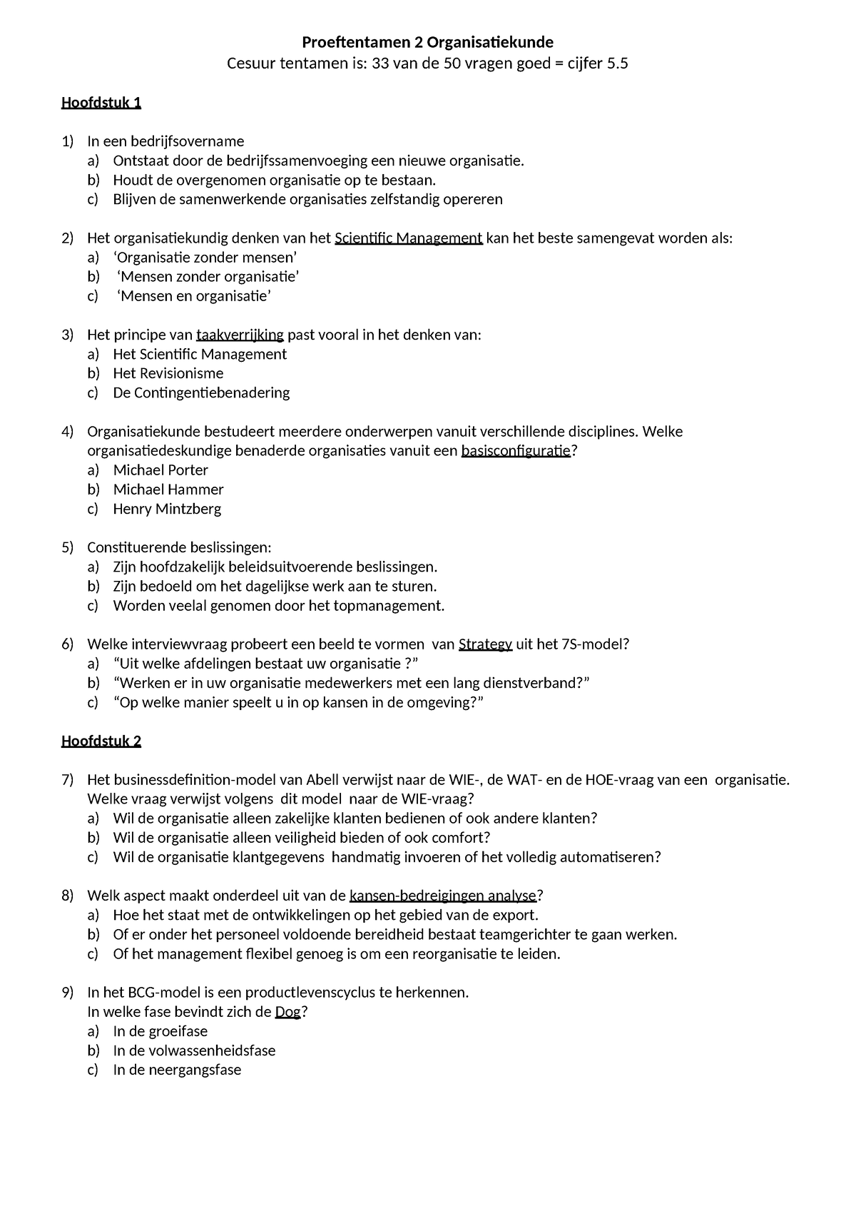 Proeftentamen 2 Interne Organisatiekunde - Proeftentamen 2 ...