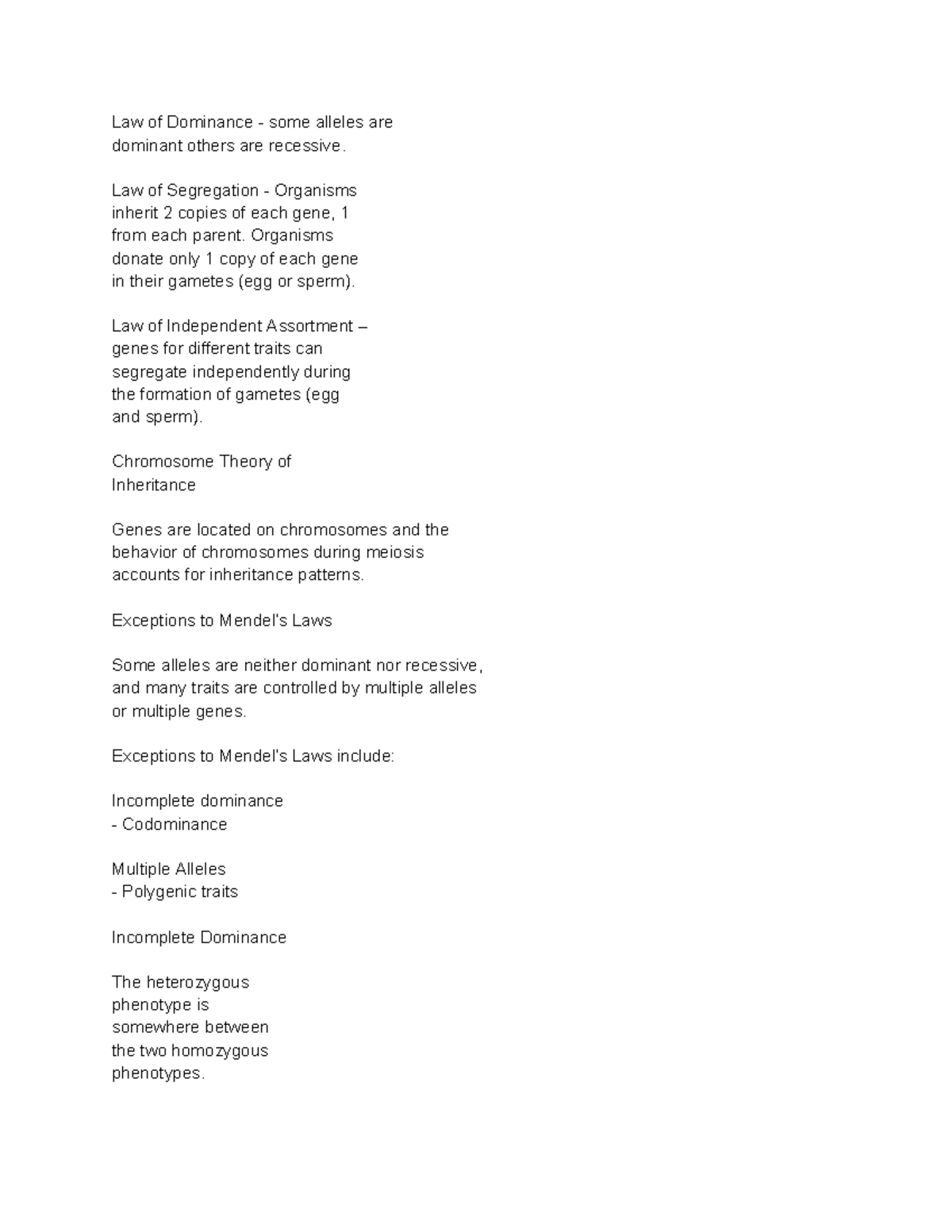 Untitled document All notes Law of Dominance some alleles are