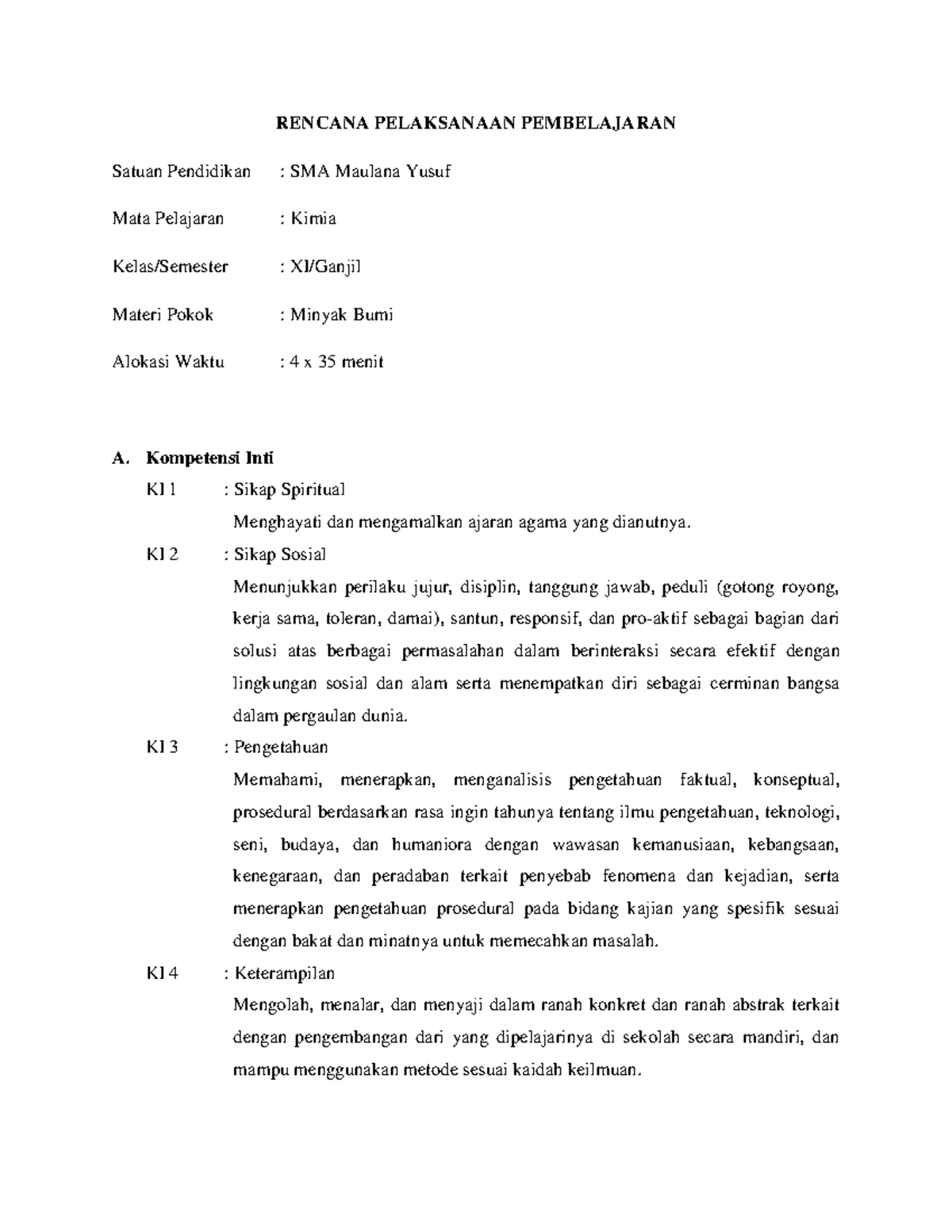 RPP Minyak Bumi MY - example of lesson plan for petroleum material ...