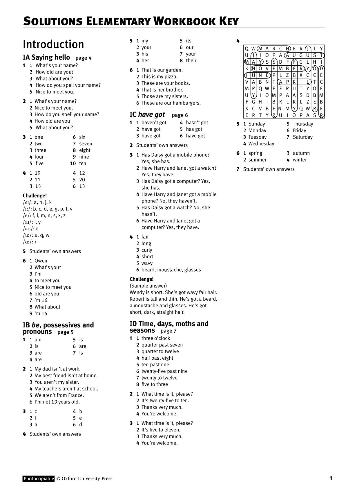 Solutions Elementary Workbook Key ( PDFDrive ) - Photocopiable © Oxford  University Press - Studocu