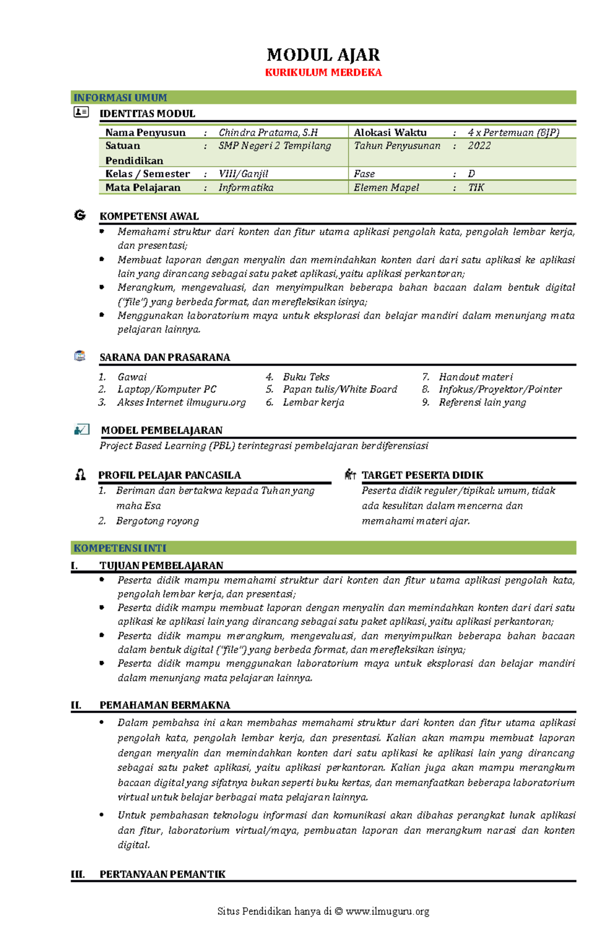 MA BAB 3 - MODUL AJAR - MODUL AJAR KURIKULUM MERDEKA INFORMASI UMUM ...