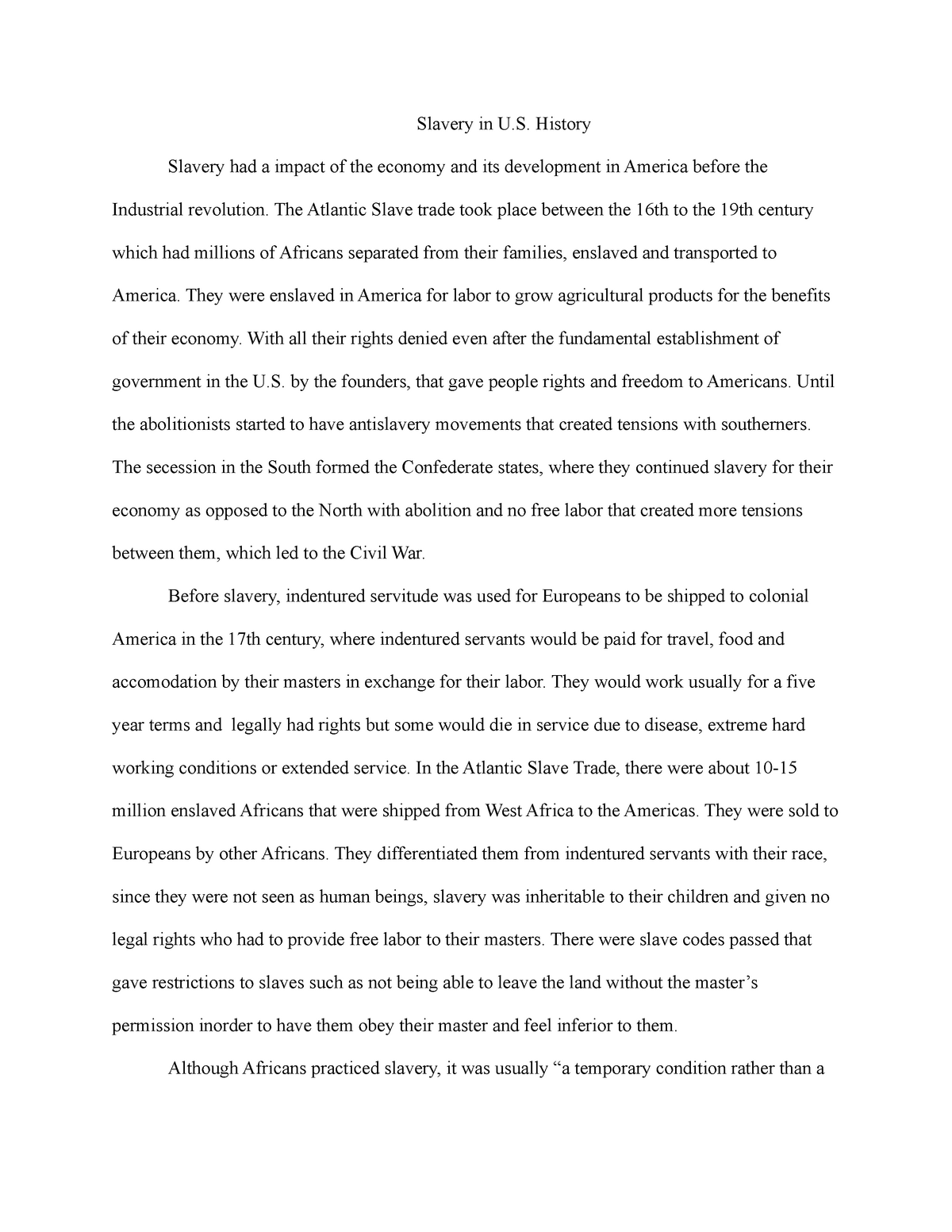introduction for slavery essay