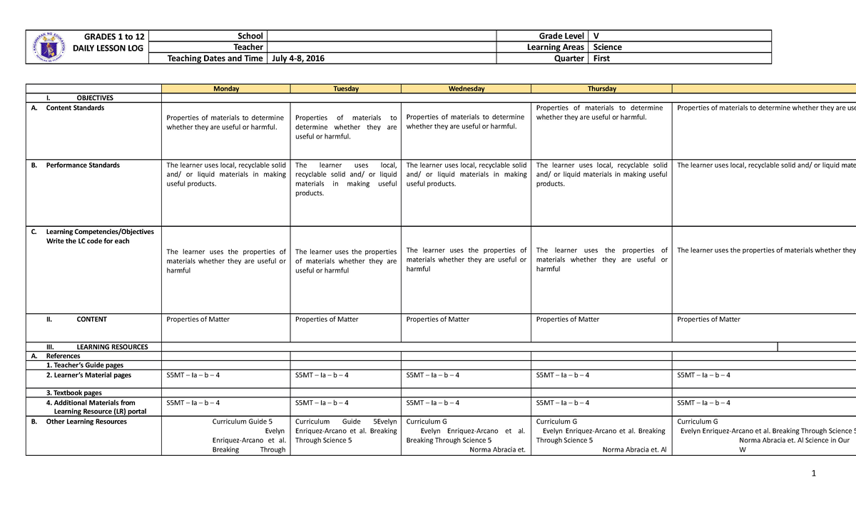 Scribd - dll - GRADES 1 to 12 DAILY LESSON LOG School Grade Level V ...