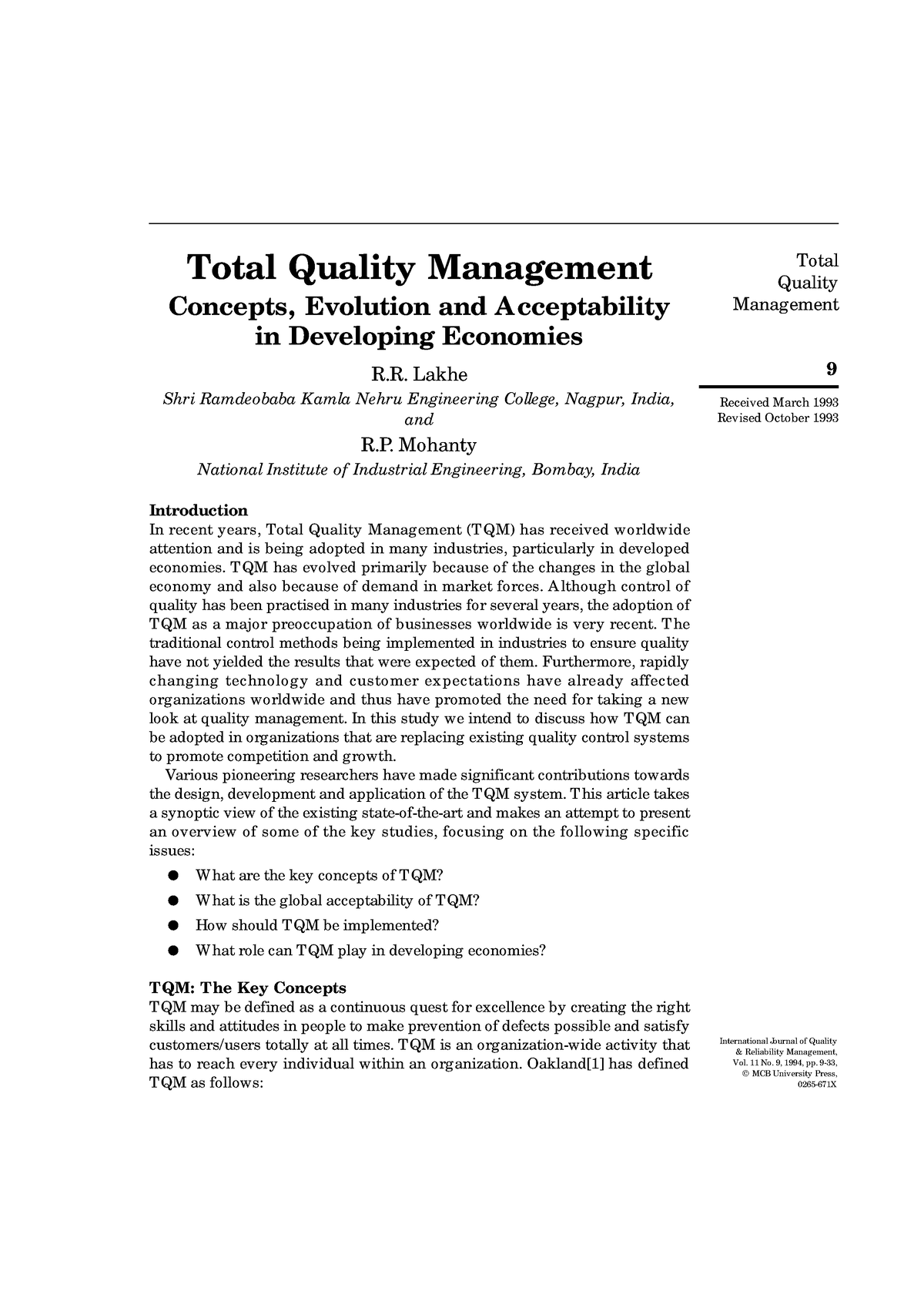 master thesis quality management