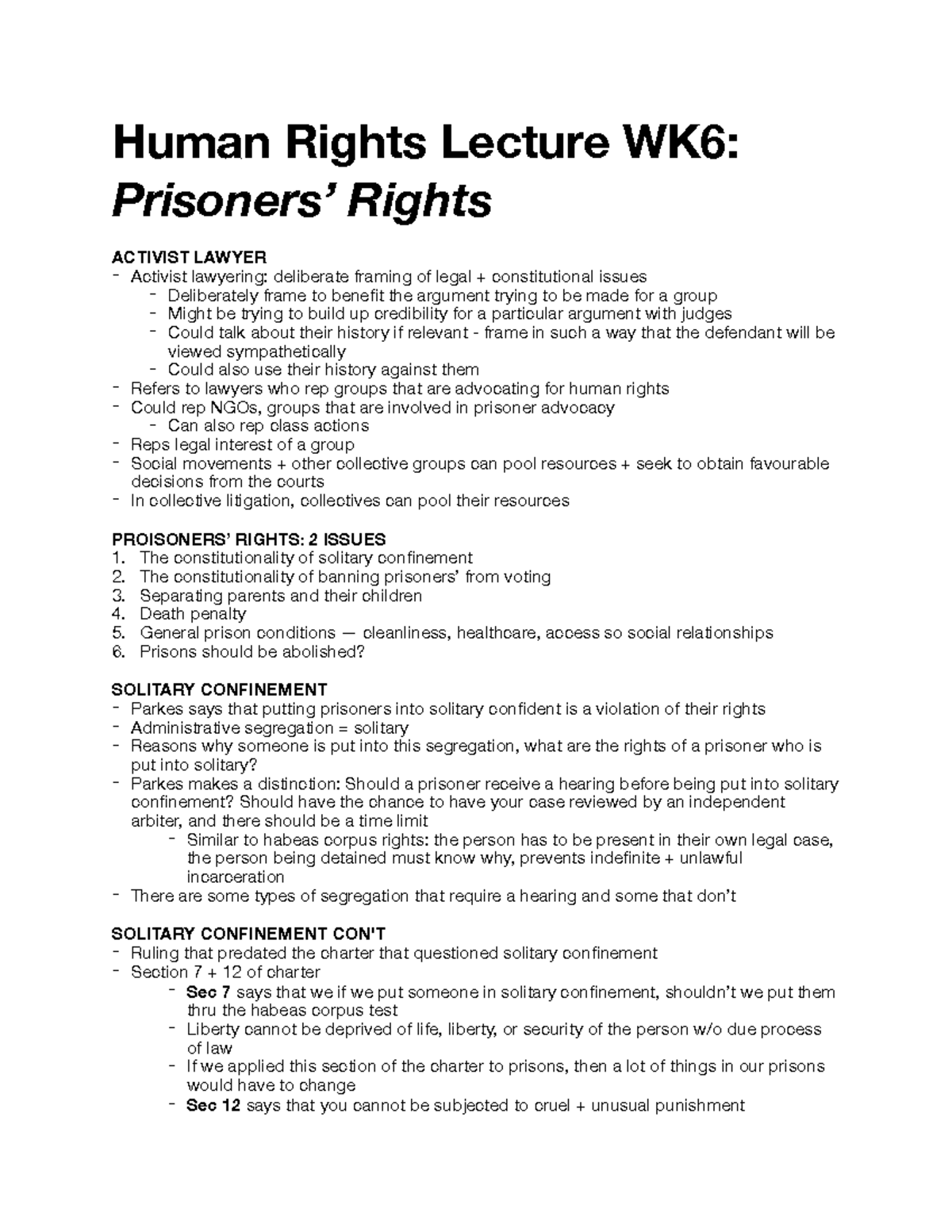 WK6 Prisoners’ Rights Human Rights Lecture WK6 Prisoners’ Rights ACTIVIST LAWYER Activist