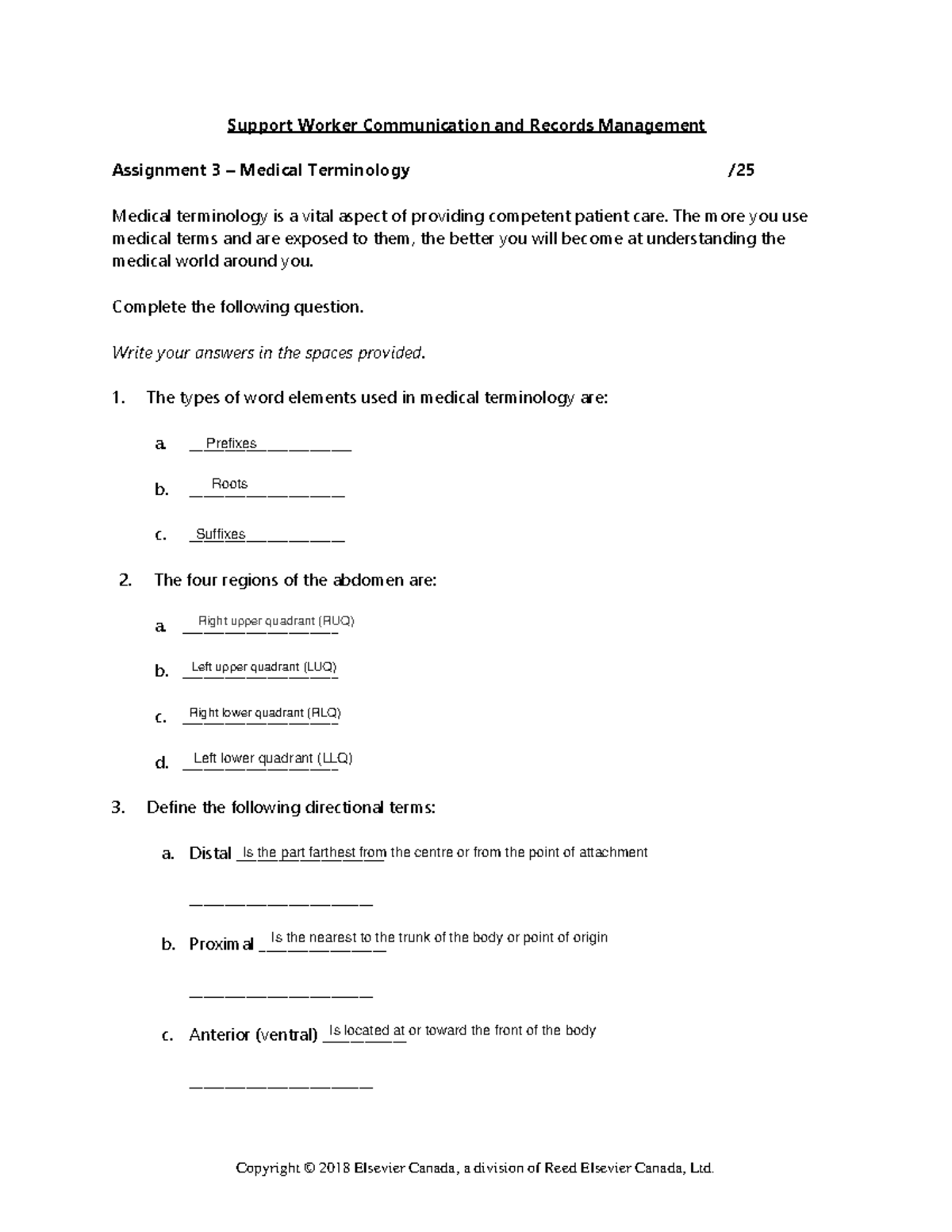 assignment 3. chapter homework medical terminology