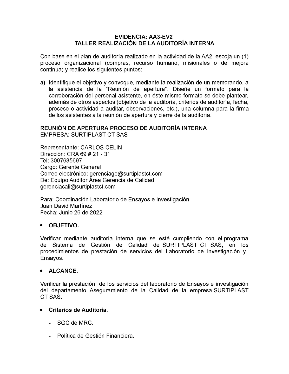 Evidencia Aa3 Taller Realización De La Auditoría Interna Evidencia Aa3 Ev Taller RealizaciÓn 4458