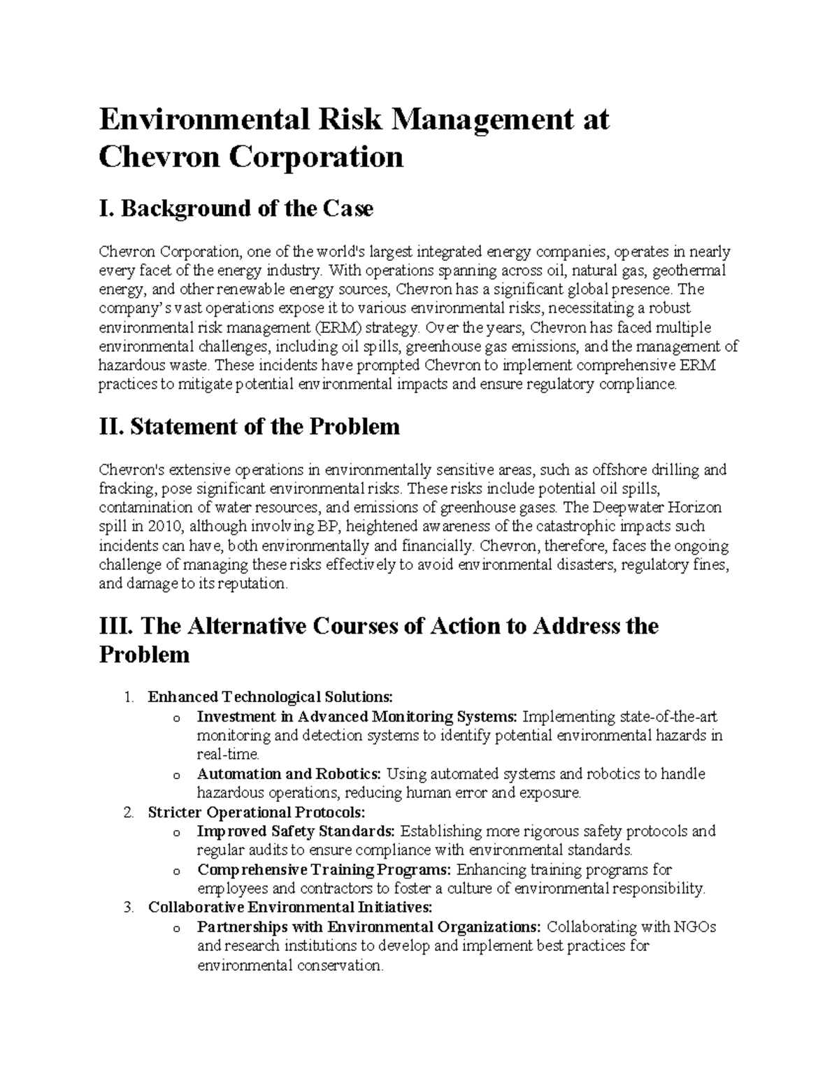 Environmental Risk Management at Chevron Corporation - Background of ...