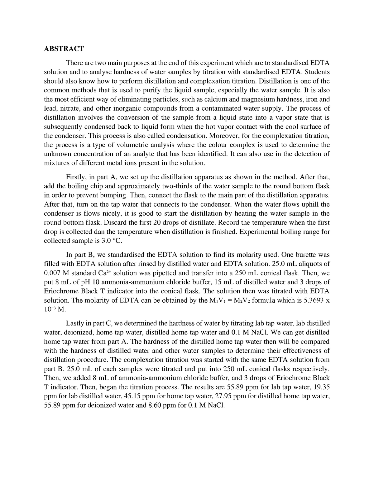 CHM421-LR5 Distillation AND Hardness OF Water - ABSTRACT There are two ...