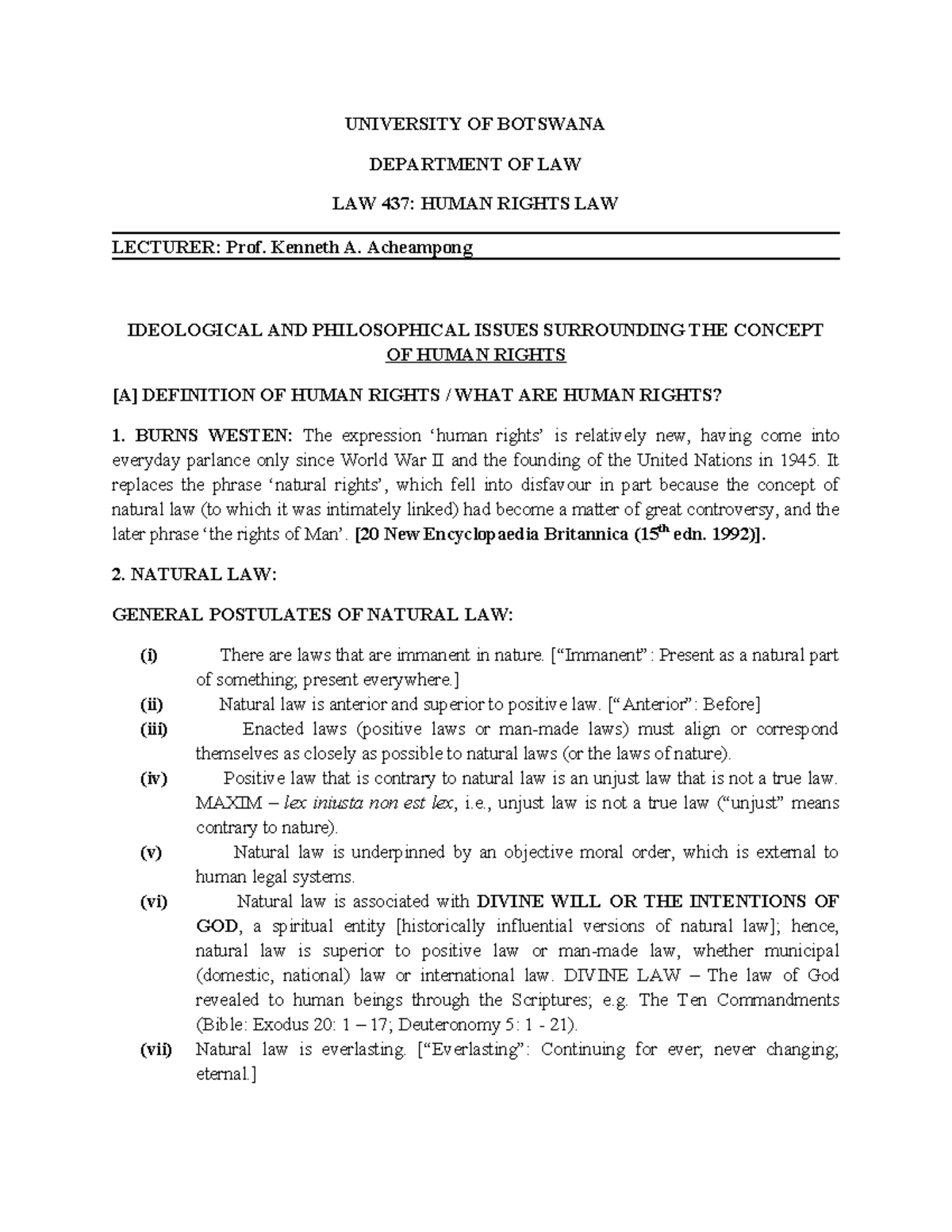 LAW 437 Human Rights Ideology - UNIVERSITY OF BOTSWANA DEPARTMENT OF ...