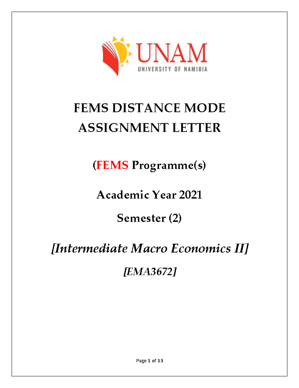 2021 Distance Assignments - EMA3672 Intermediate Macro Economics II ...