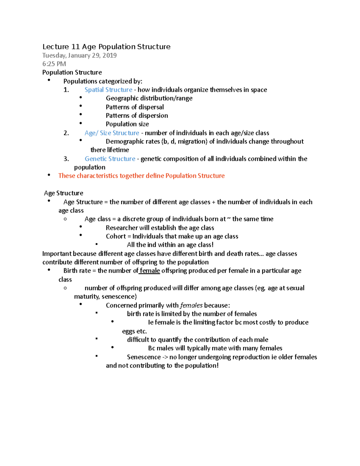 Lecture 11 Age Population Structure - Lecture 11 Age Population ...