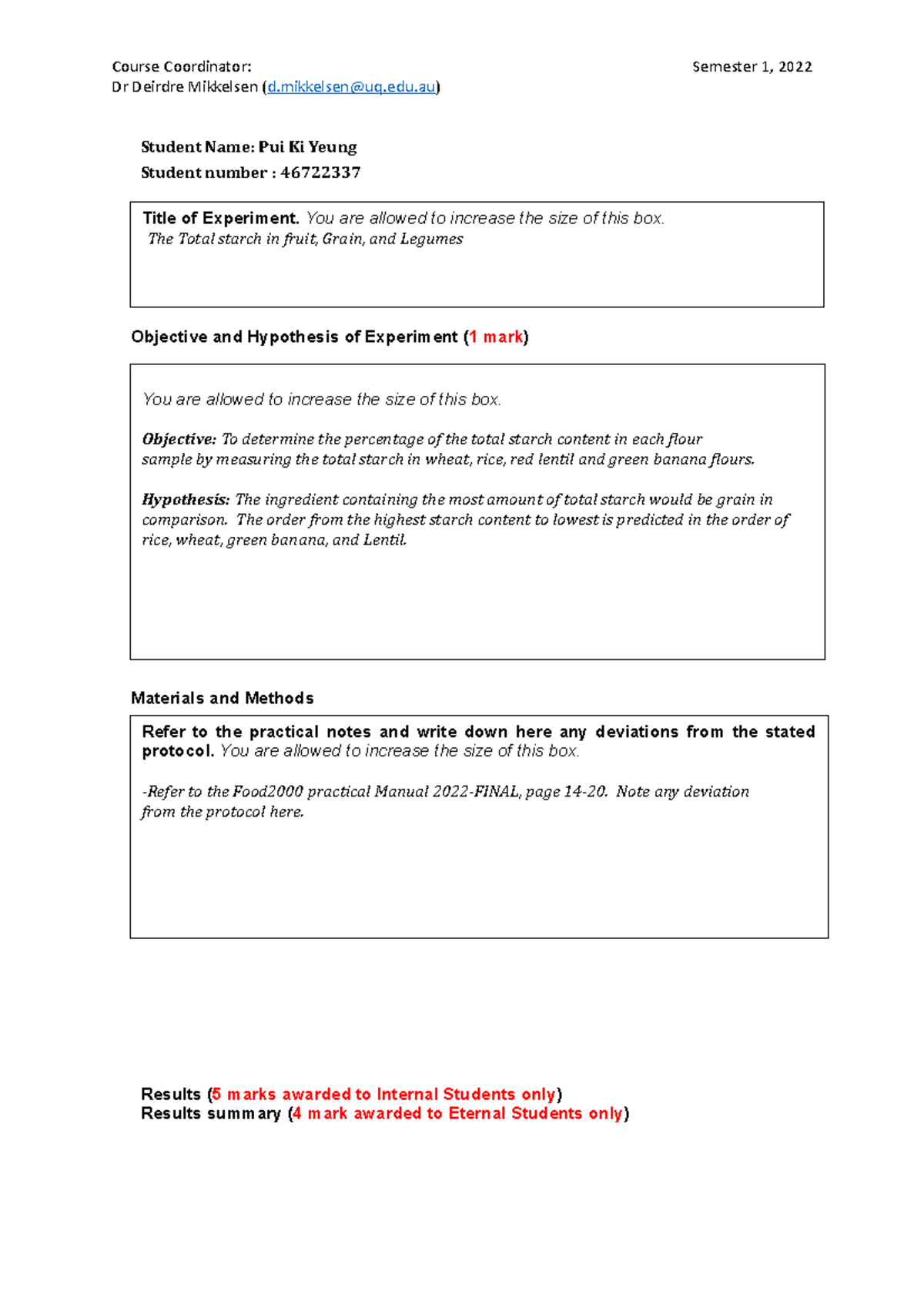 FOOD2000-Total Starch Prac Report Template-S1-2022(1) - Student Name ...