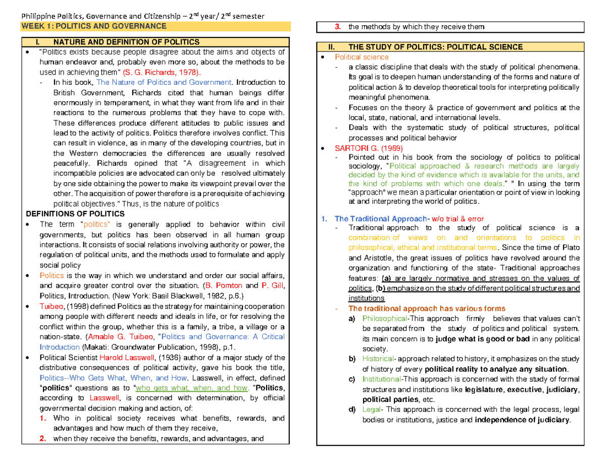 PPGC- Transcirbed - Study smart not hard. - WEEK 1: POLITICS AND ...