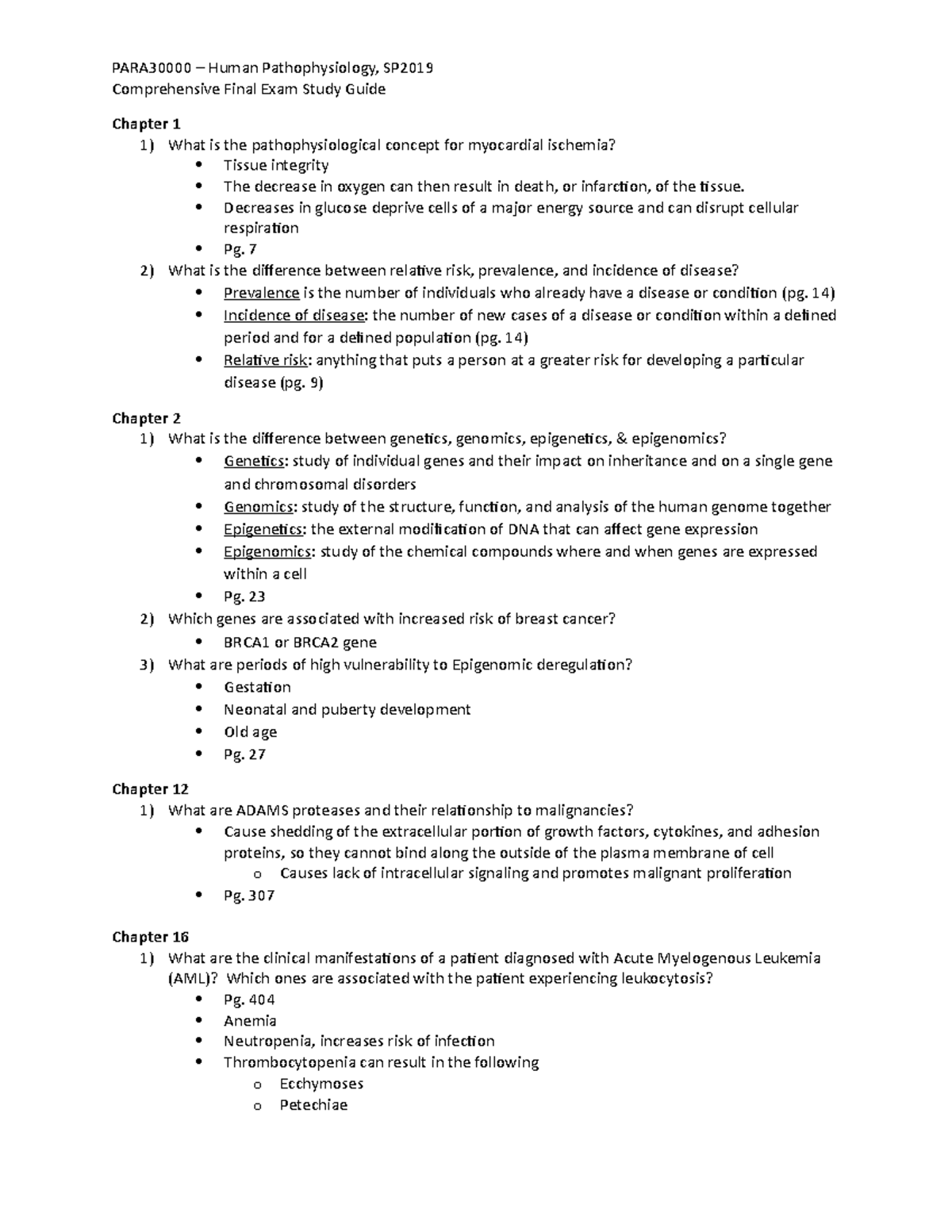 Comprehensive Final Exam Study Guide - PARA30000 – Human ...