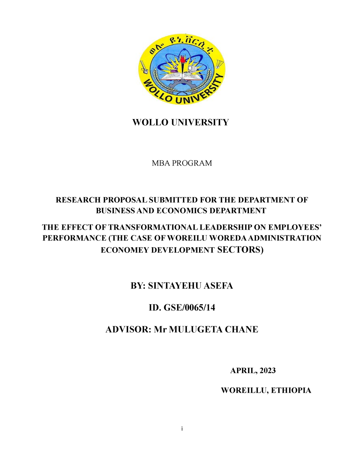 wollo university research proposal sample pdf