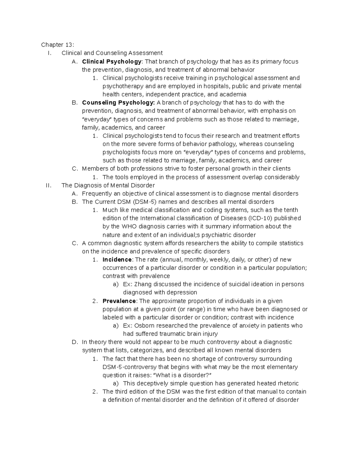 Chapter 13 Psych Assessment - Chapter 13: I. Clinical and Counseling ...