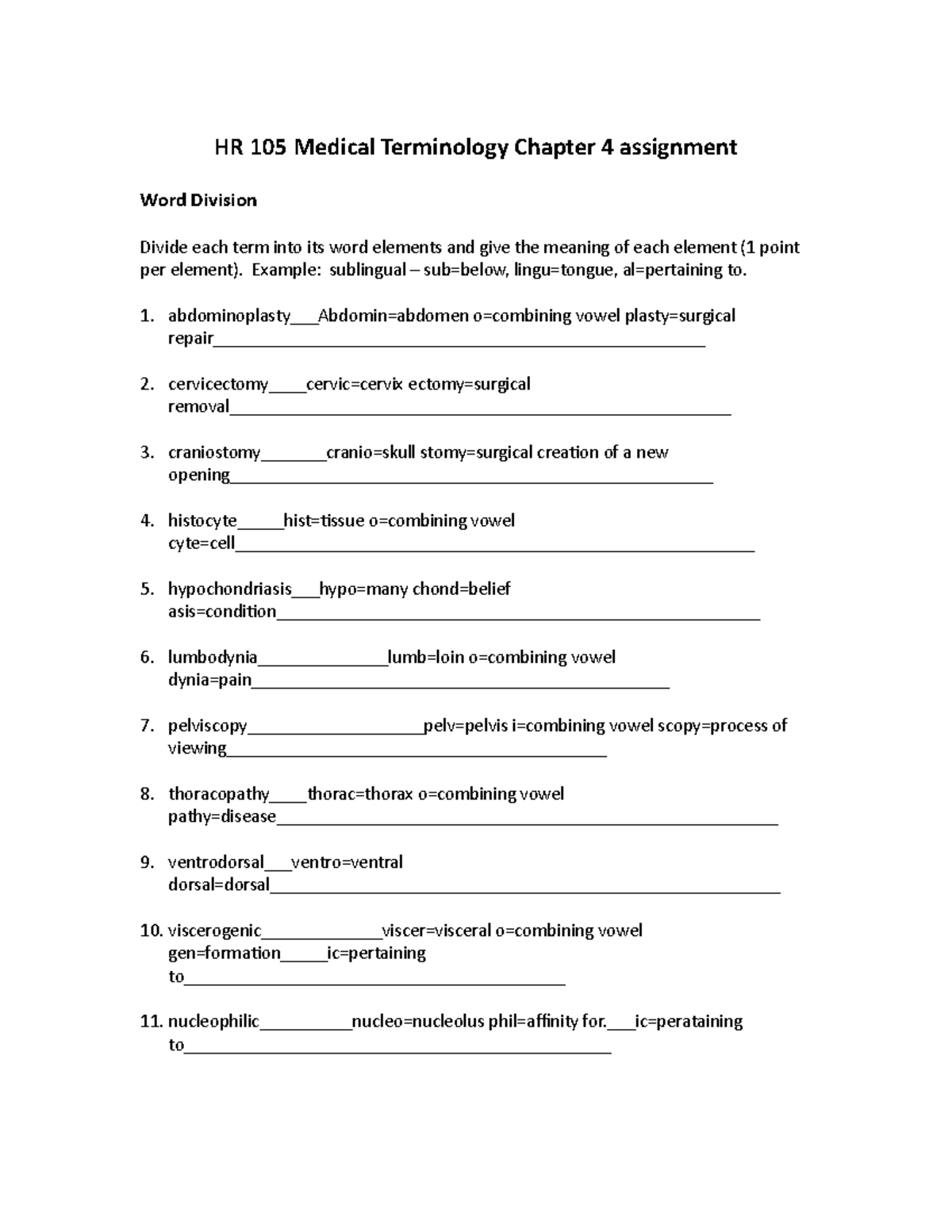 medical terminology chapter 4 assignment