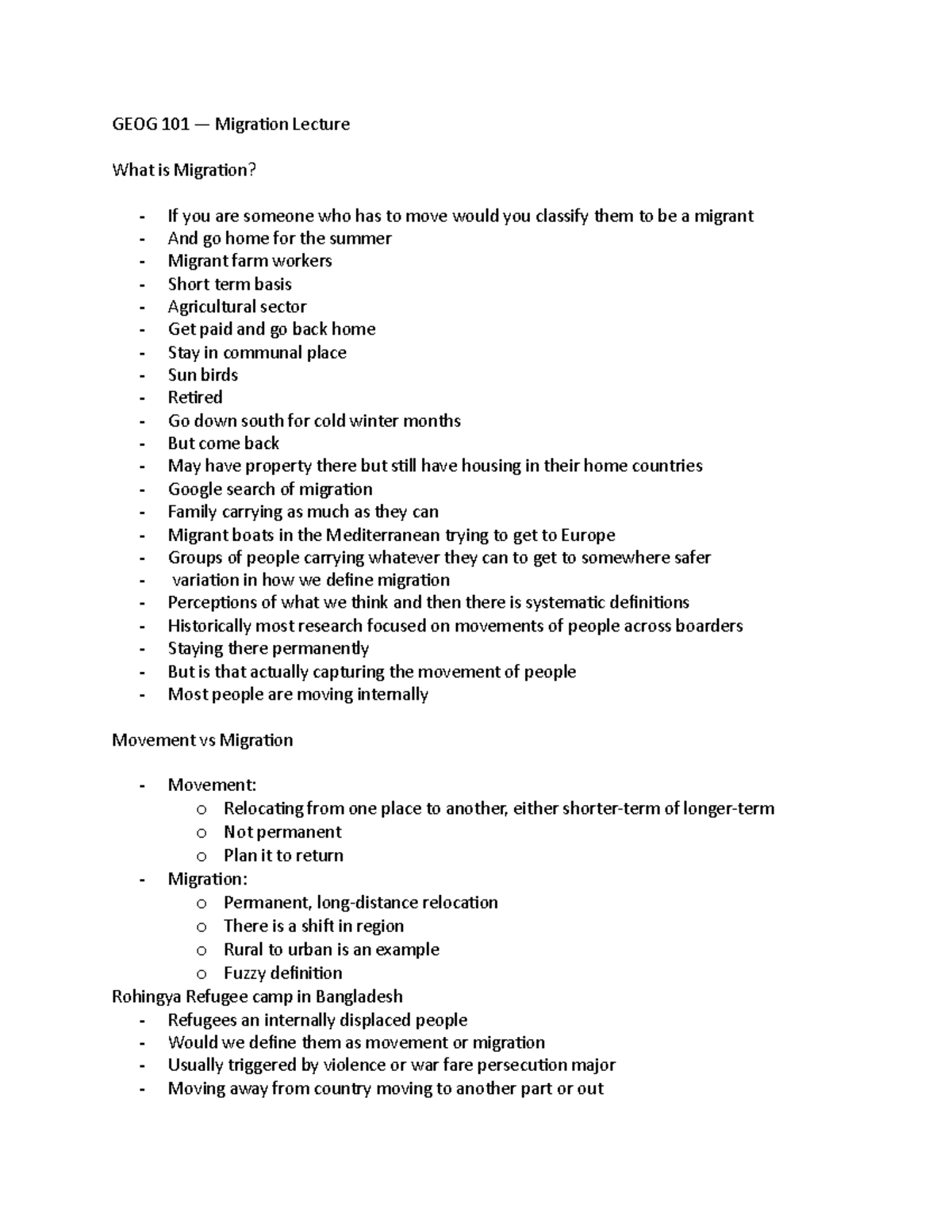GEOG 101 migration - GEOG 101 — Migration Lecture What is Migration? If ...