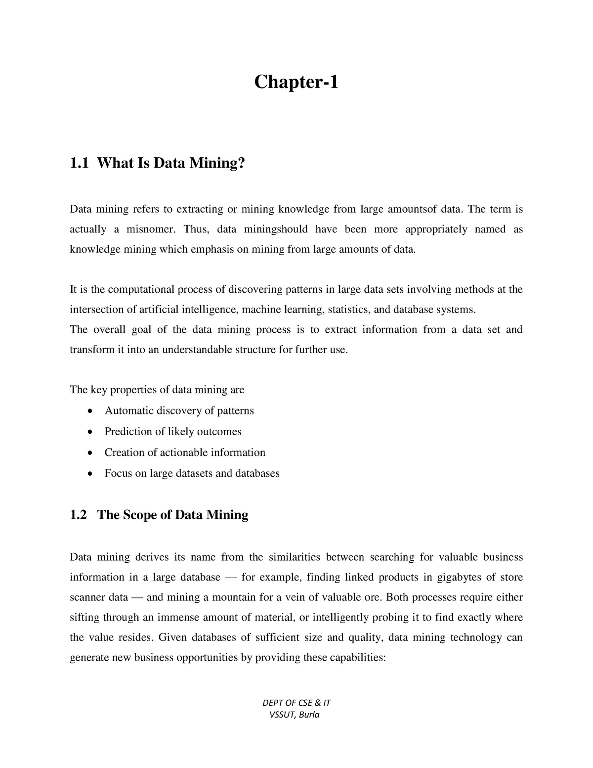 Data Mining - Lecture Notes 1-7 - DEPT OF CSE & IT Chapter- 1 What Is ...