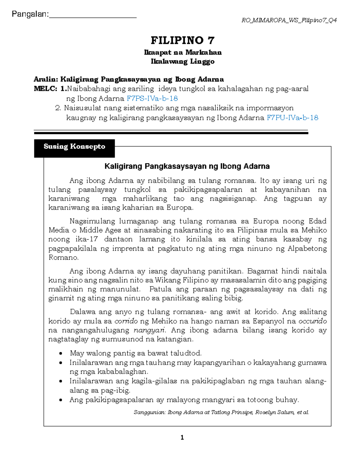 Filipino 7WS Q4 Week2 - Modyul Sa Ikaapat Na Markahan- Ibong Adarna ...