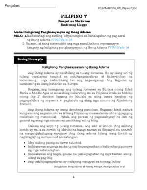 FIL7 Q4 M15 - Modyul Sa Ikaapat Na Markahan- Ibong Adarna. - Filipino 7 ...