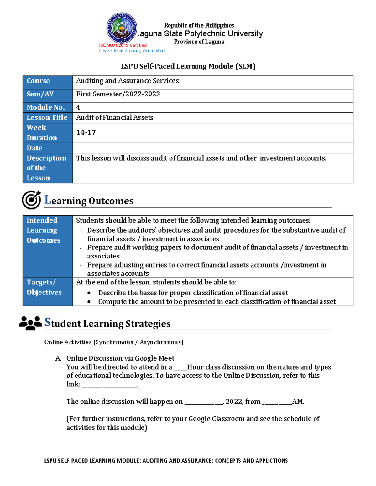 Module 4 Audit OF Financial Assets - ISO 9001:2015 Certified Level I ...