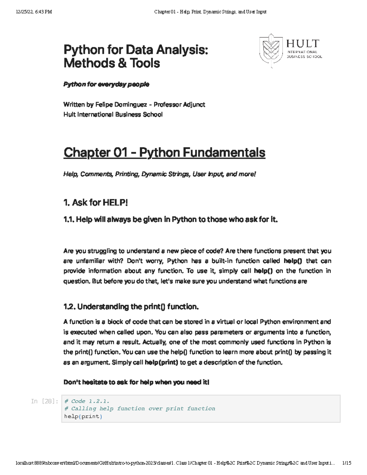 Chapter 01 - Help, Print, Dynamic Strings, and User Input - - Studocu