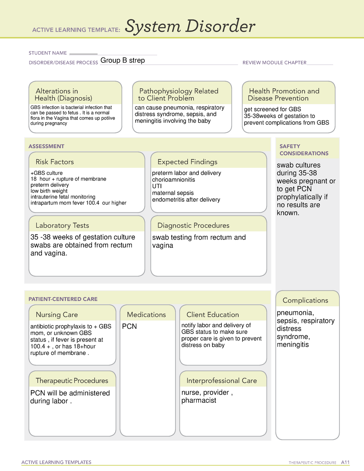 Docu gbs system disorder template for GBS ACTIVE LEARNING TEMPLATES