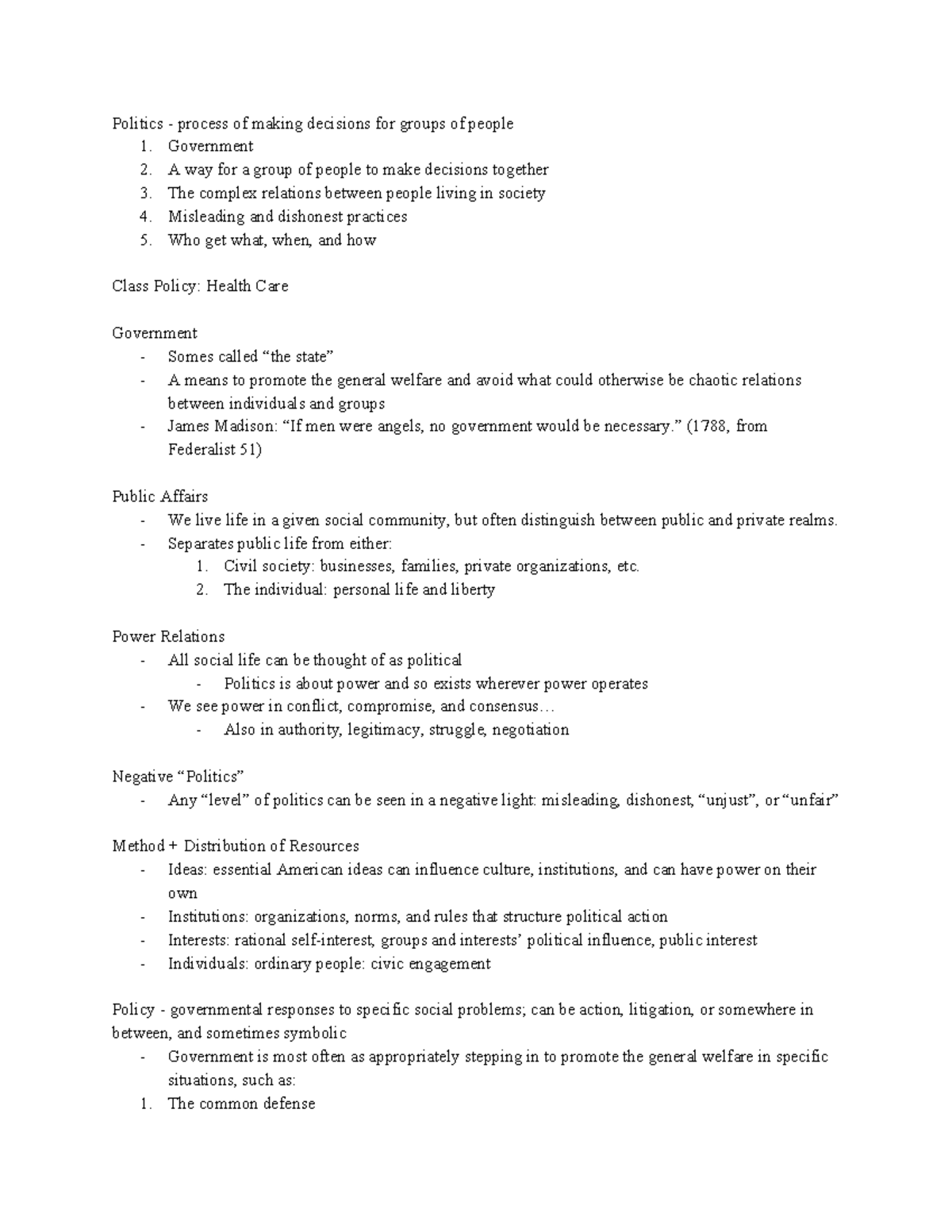 Political Science Unit 1 Lecture Notes - Politics - process of making ...